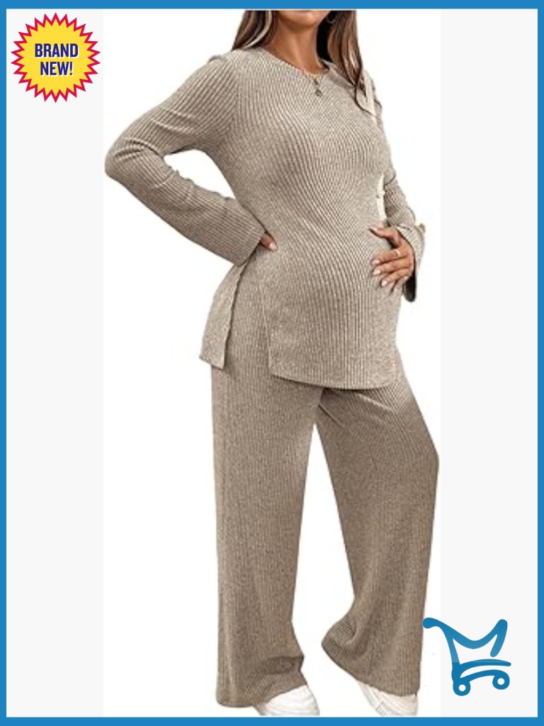 Maternity 2 Piece Ribbed Knit Set Long Sleeve Top And Pants Set